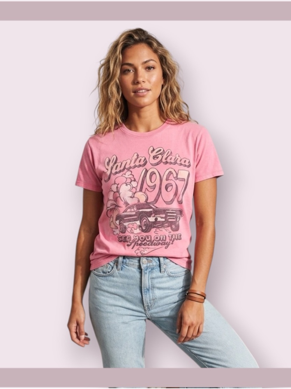 Hollister Pink Oversized Santa Clara Racing Graphic Tee